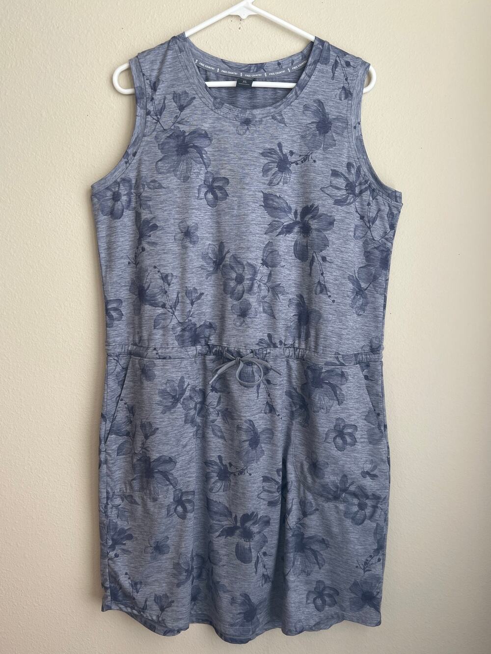 Free Country Gray Floral Active Athleisure Drawstring Dress with Pockets XL